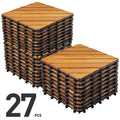 TrumanPick 27PCS Interlocking Wood Flooring Deck Tiles for Patio Garden, 12"L x 12"W, Brown Diagonal