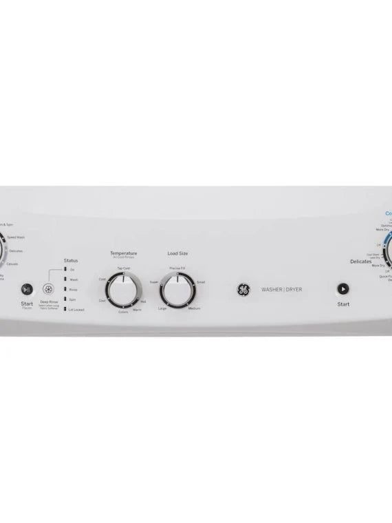 Laundry Center 2025 with 3.8 cubic foot (approx. 108 liters) top-loading washing machine and 5.9 cubic foot (approx. 167 liters) electric dryer �C White