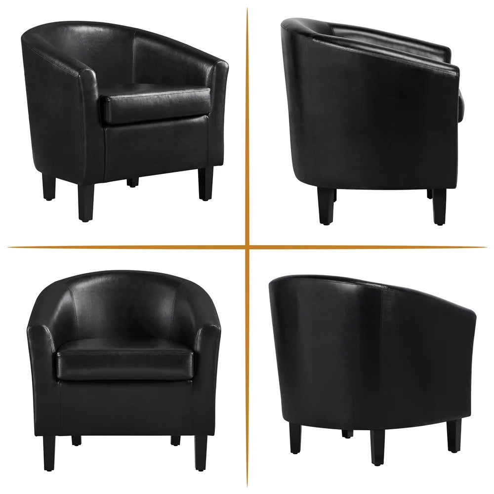 Renwick Faux Leather Barrel Accent Chair for Living Room, Set of 2, Black