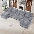 Wiilayok U Shaped Cloud Couch Modular Sectional Sofa 124" Extra Deep Fluffy Chenille Double Chaise Lounge, Central Console w/ Dual USB-C & A Ports, Storm Gray