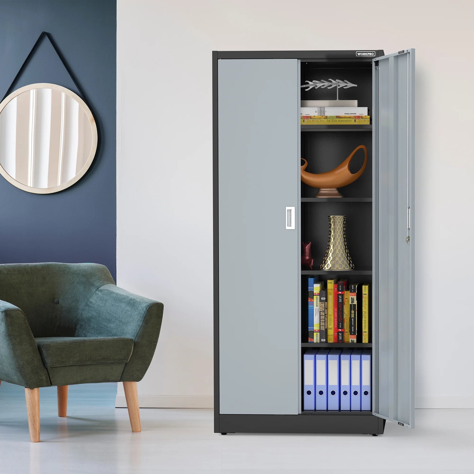 WORKPRO Metal Garage Storage Cabinet with Locking Doors and Adjustable Shelves,71 inches Tall Storage Cabinet for Tools, Office, Home, Shops (Black), Solid Packed