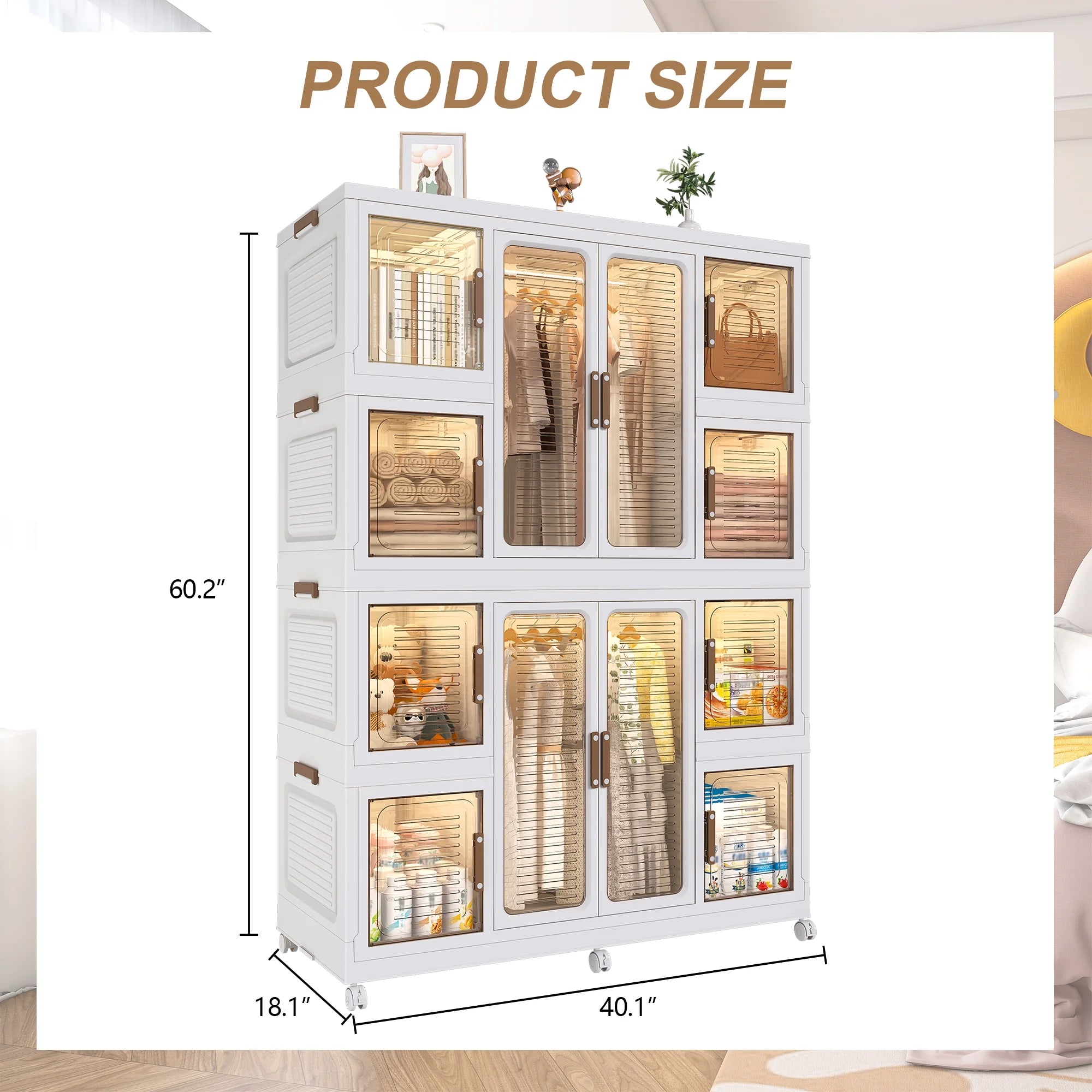 Montary Kids Portable Wardrobe w/ Magnetic Doors & Hanging Rod - 4-Cube Plastic Storage Cabinet,Nursery/Bedroom