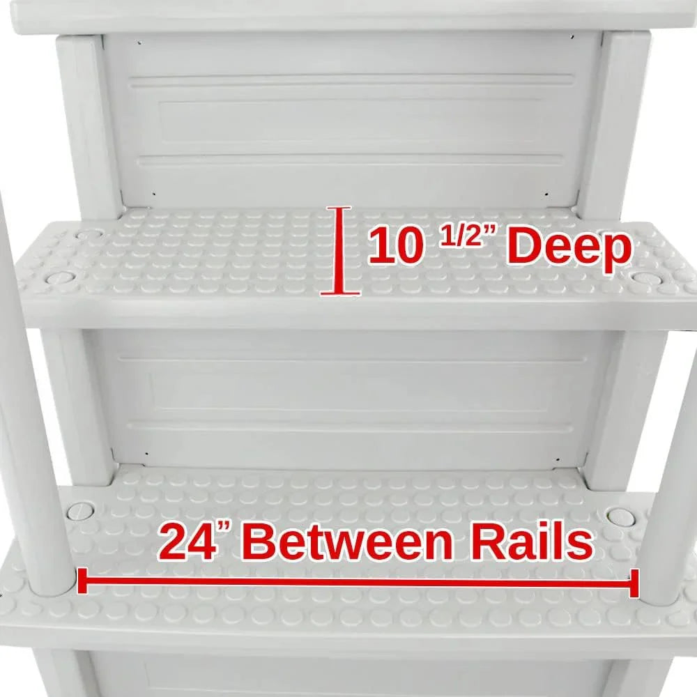 Non-slip entry steps for pools | Grey | For above-ground pools | Can be installed on terraces with a height of 122 to 137 cm | Load capacity up to 136 kg