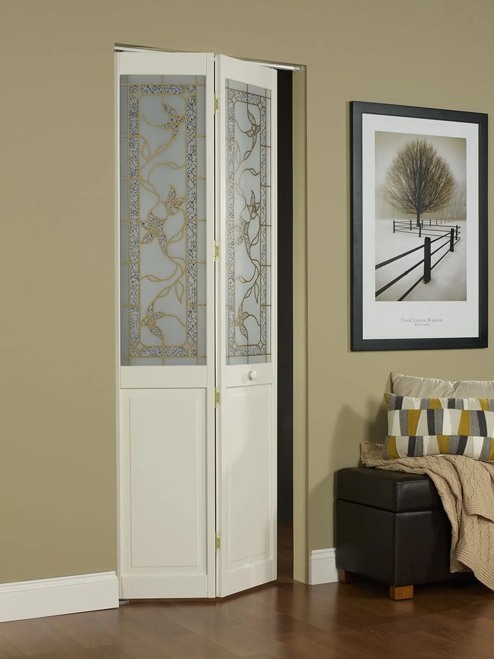 LTL Home Products Pinecroft Tuscany Decorative Glass/Raised Panel Interior Bifold Solid Pine Wood Door, 24" x 80", Unfinished Pine 24x80 Inch