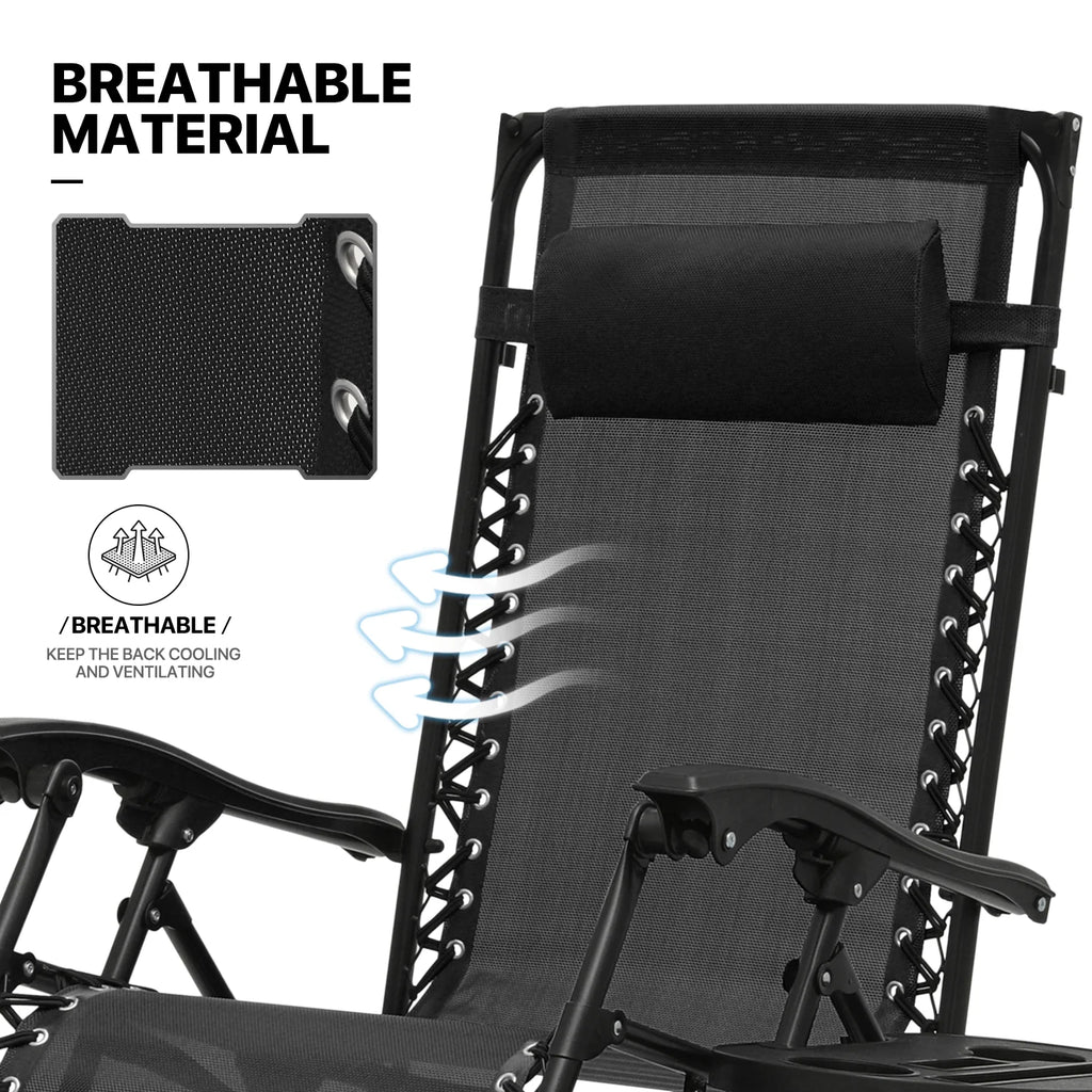 MoNiBloom Zero Gravity Chairs Set of 2, Folding Outdoor Patio Beach Recliner with Canopy Shade & Headrest, Black