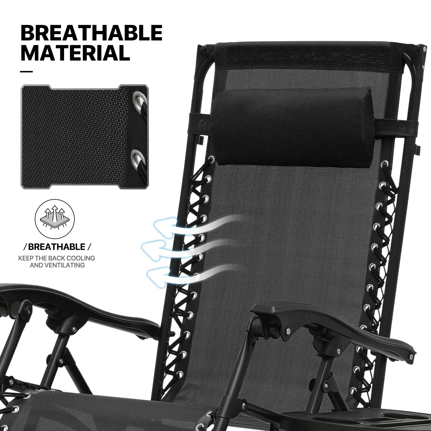 MoNiBloom Zero Gravity Chairs Set of 2, Folding Outdoor Patio Beach Recliner with Canopy Shade & Headrest, Black