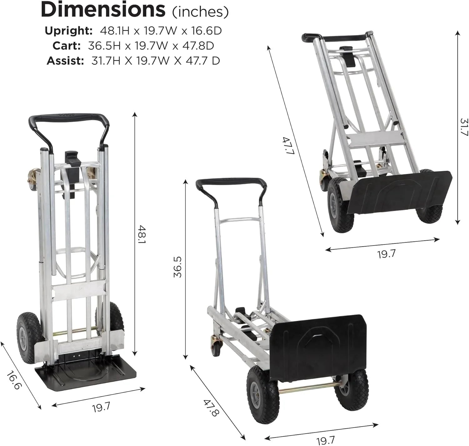 4-in-1 folding hand truck with puncture-proof wheels