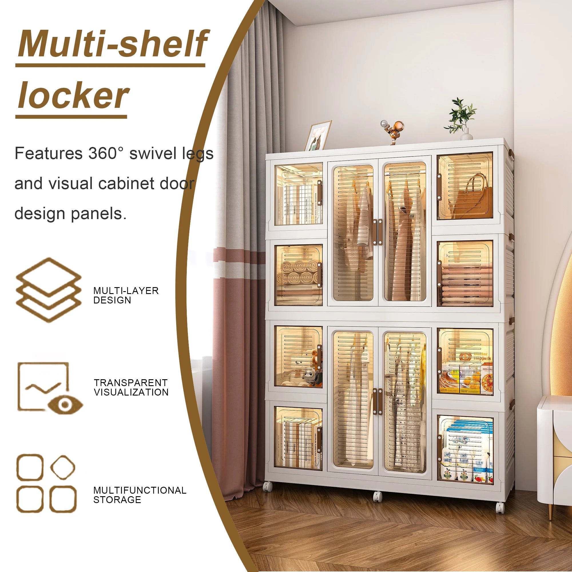 Montary Kids Portable Wardrobe w/ Magnetic Doors & Hanging Rod - 4-Cube Plastic Storage Cabinet,Nursery/Bedroom