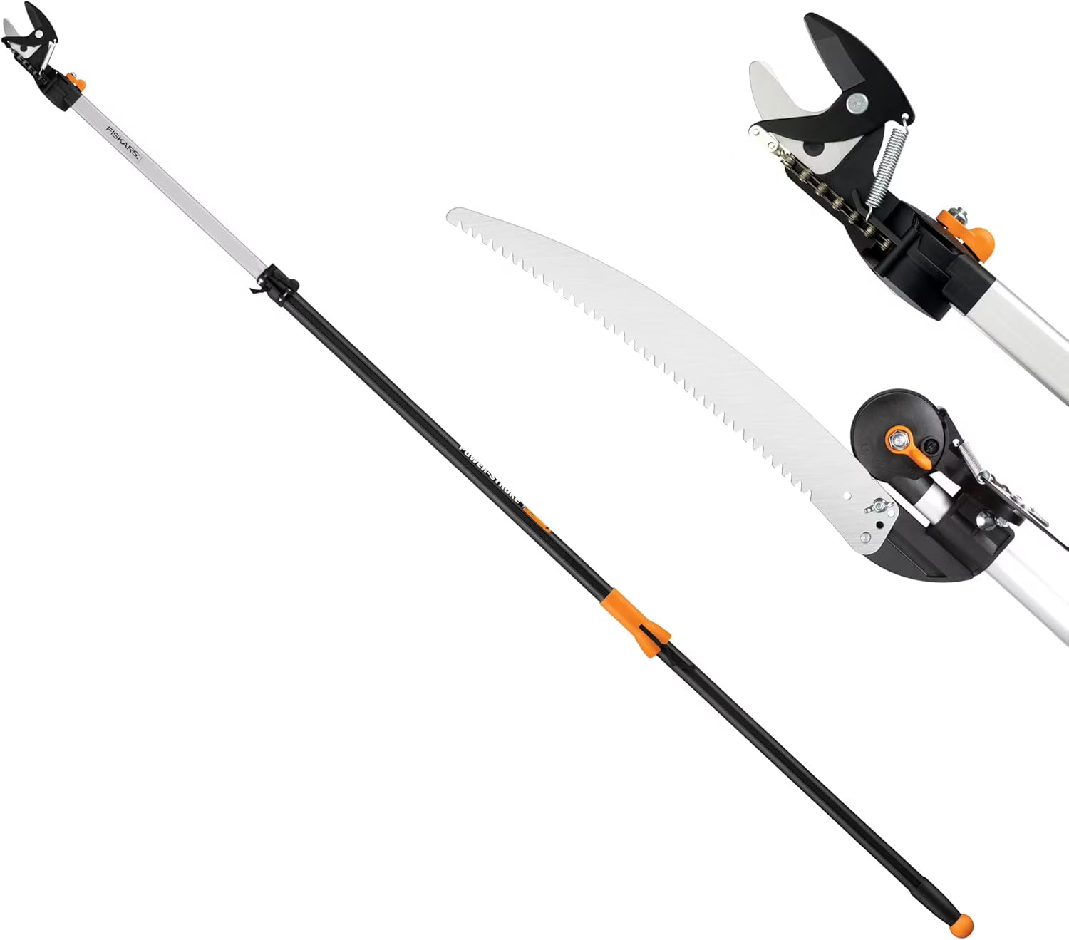 2-in-1 Extendable Tree Pruner and Pole Saw (Extends 7.9 - 12 feet) with Rotating Head, Pruning Stik Model with15-Inch Double-Grind Saw Blade, and Double Locking System