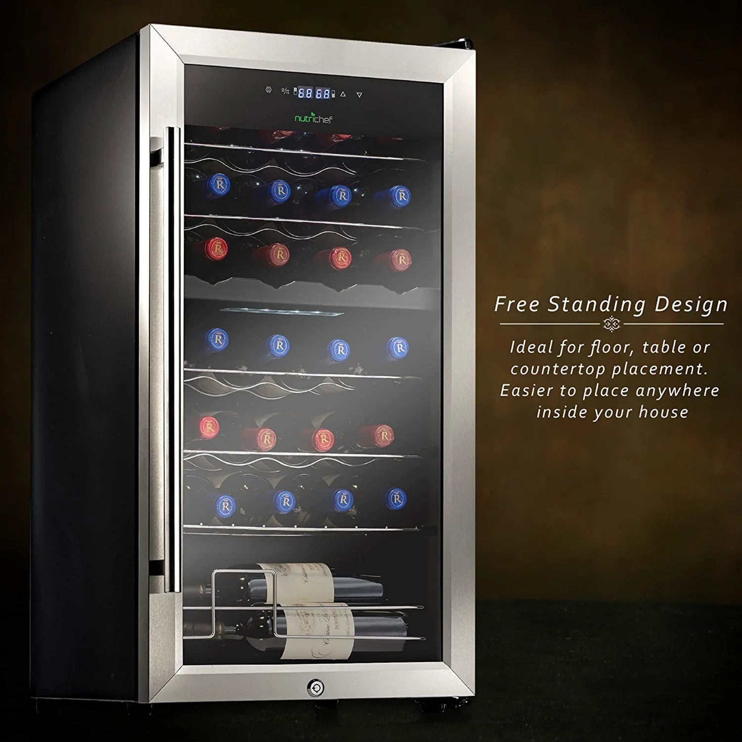 NutriChef 33 Bottle Dual-Zone Refrigerator PKCWCDS335