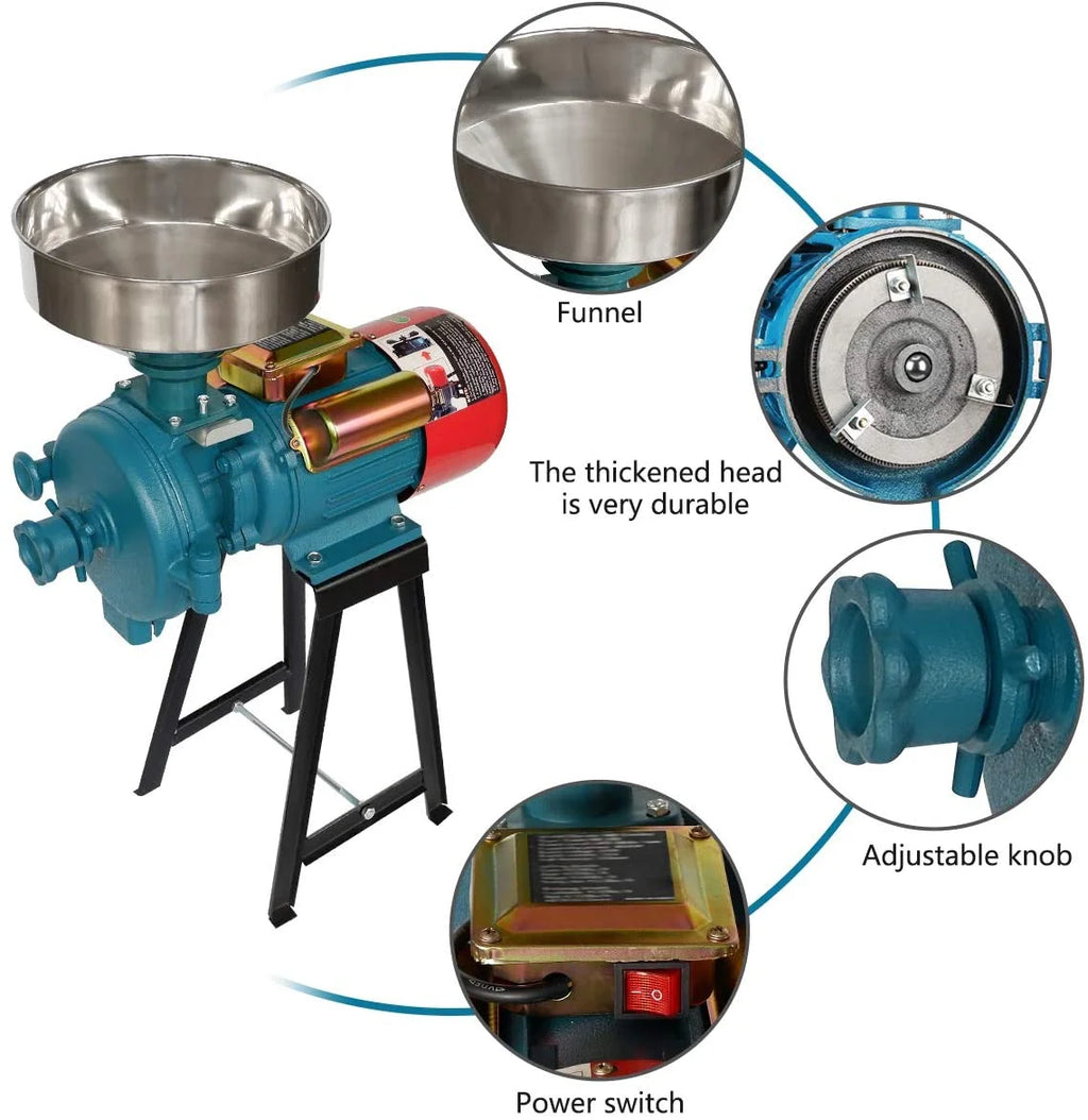 NAIZEA 3000W Electric Grain Mill, 110V Corn Grinder, Heavy Duty Commercial Feed Mill, Wet Dry Cereals Grinder