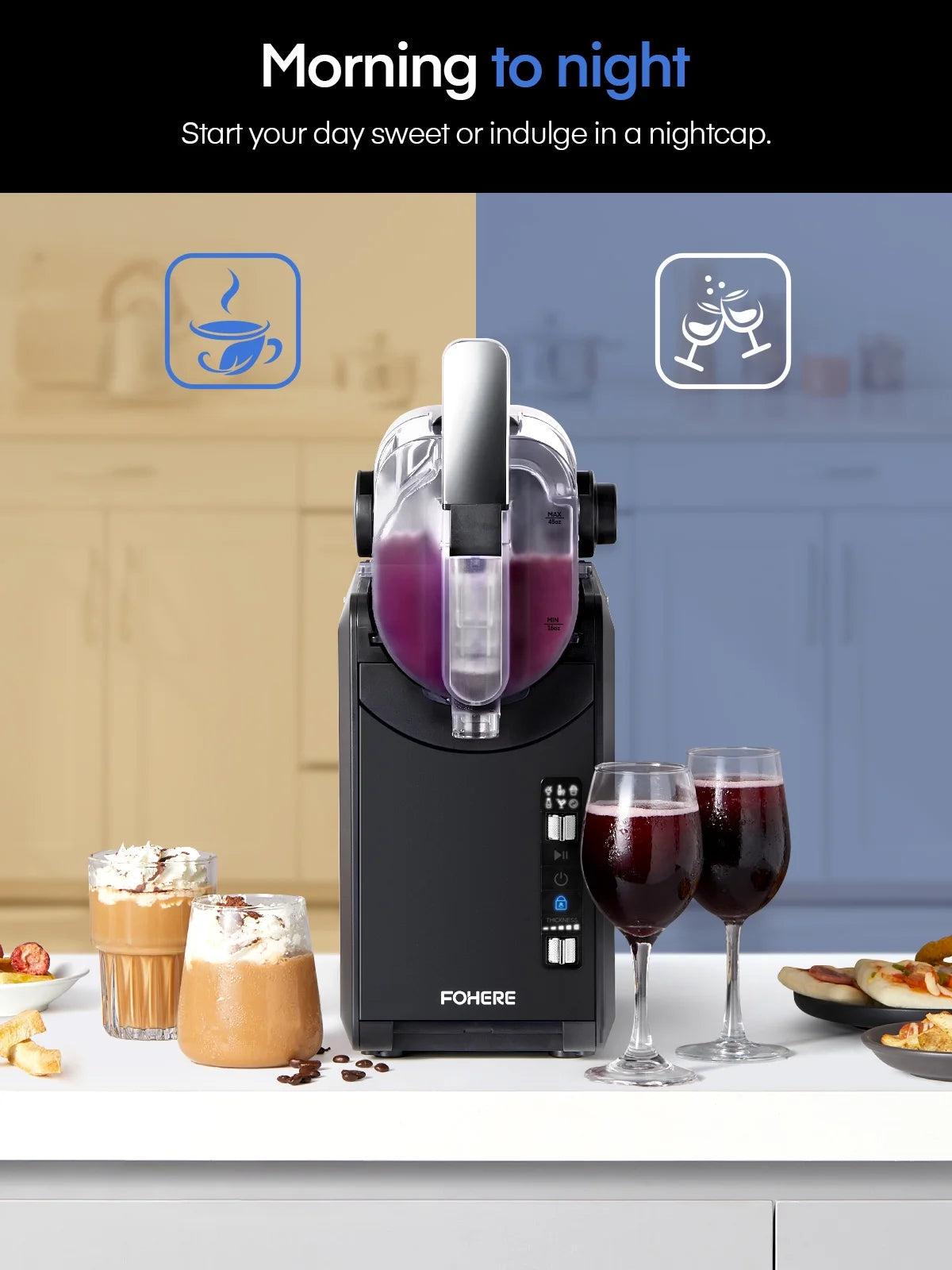 5-in-1 Slushie Machine, No Ice Needed, 15 Min Slushy Machine for Home with Self-Cleaning, Professional Frozen Drink Maker, 5 Preset Programs, Frozen Margaritas, Frapp??s, Milkshakes, and More, FOHERE