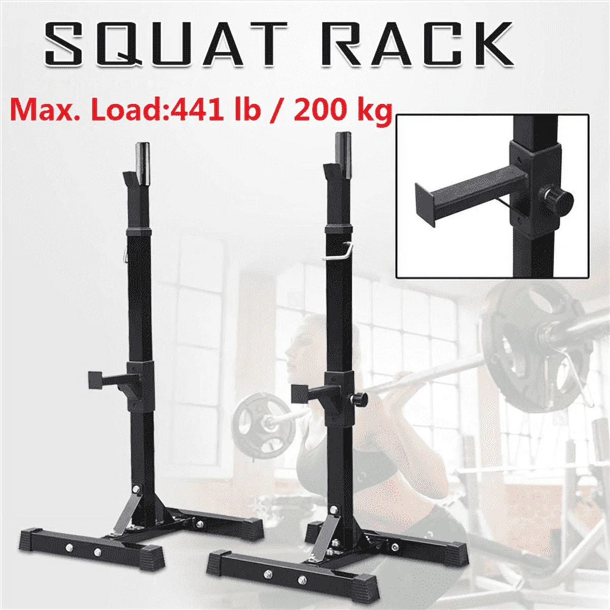 2-Piece Adjustable Squat Stand Rack or Barbell Free Press Bench, Black