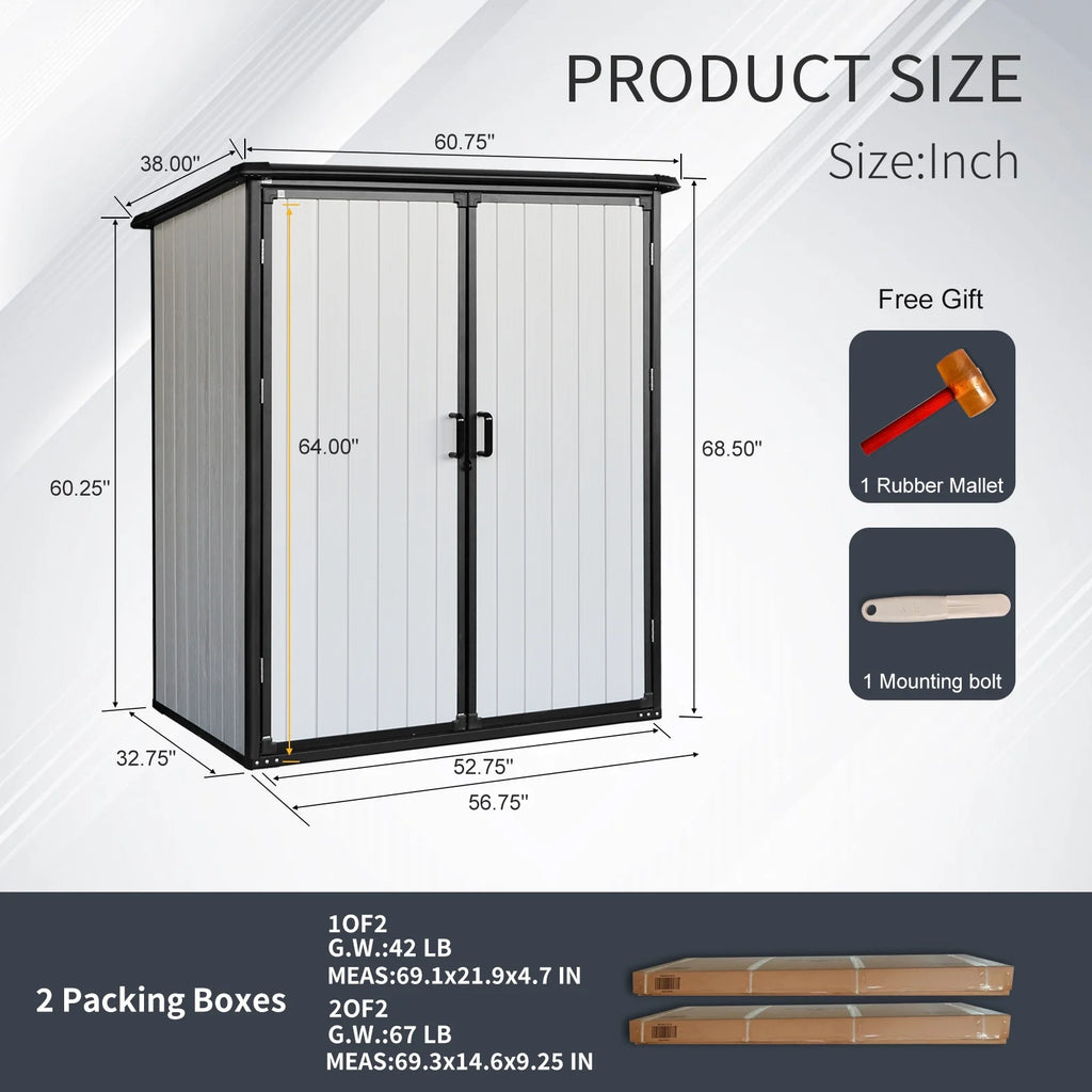 Enyopro 6 x 4.4FT Outdoor Storage Shed, All-Weather Plastic Resin Utility Tool Large Shed with Dual Lockable Doors for Patio Backyard Lawn, Gray