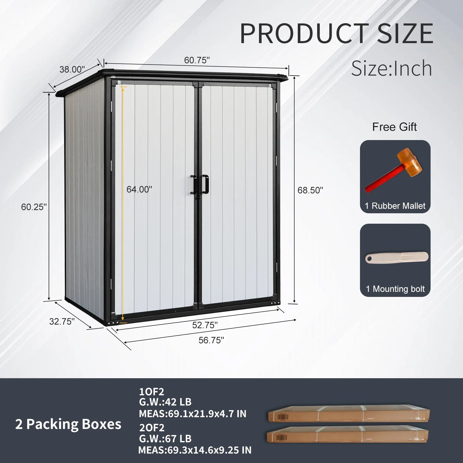 Enyopro 6 x 4.4FT Outdoor Storage Shed, All-Weather Plastic Resin Utility Tool Large Shed with Dual Lockable Doors for Patio Backyard Lawn, Gray