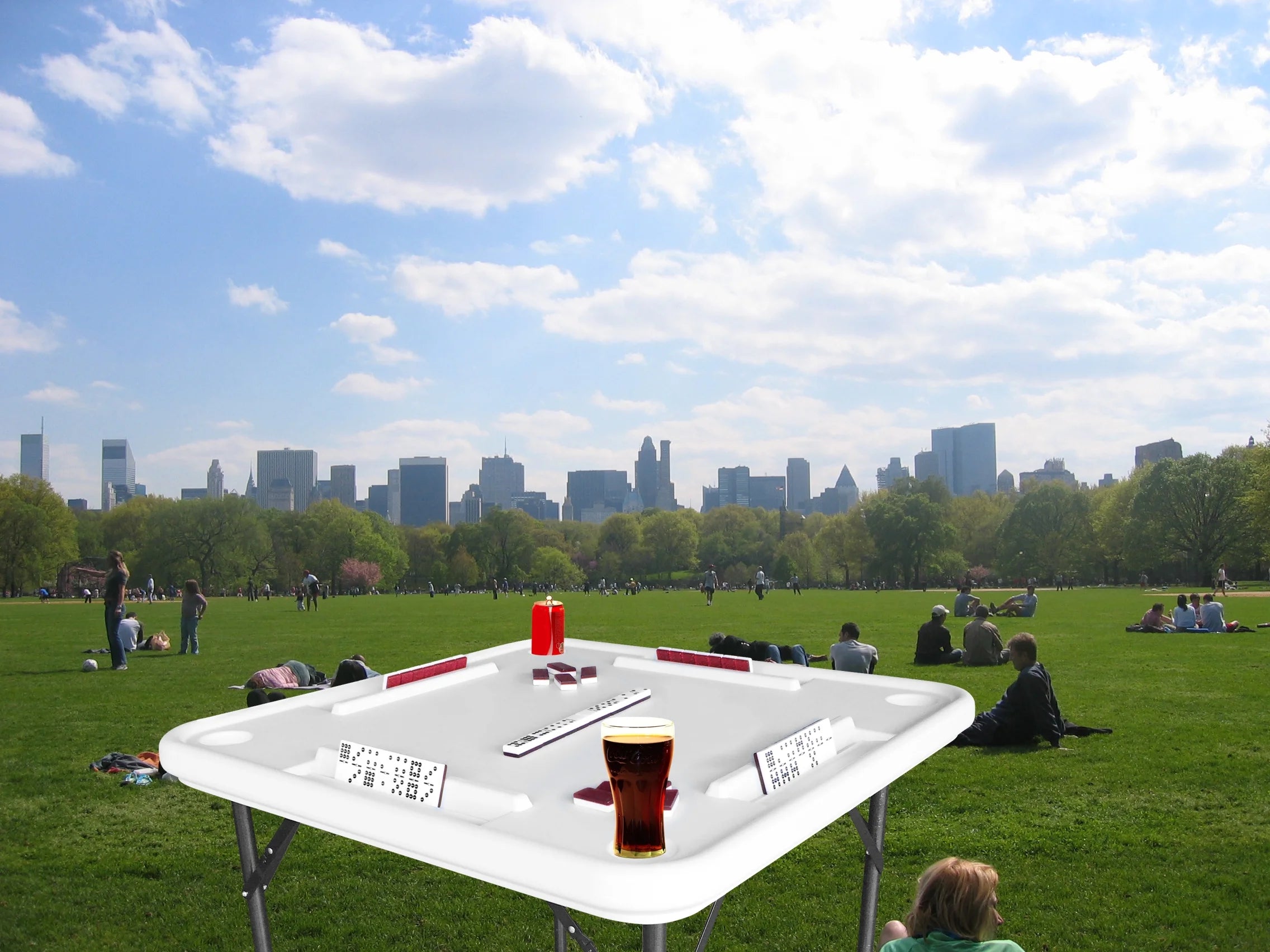 Bene Casa Foldable Domino Table with Built-In Drink Holders, 38?? x 38??, White