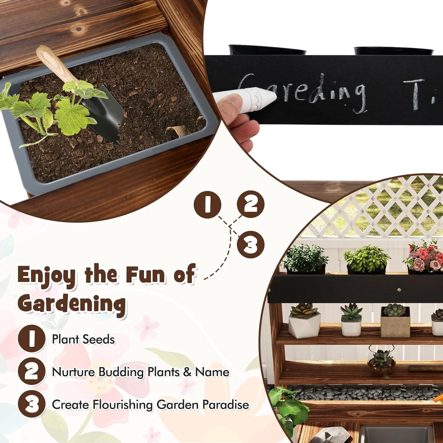 DORTALA Kids Potting Bench, Fir Wood Outdoor Mud Table with Removable Sink, 4 Pots, Chalkboard, Storage Shelves, Garden Kid Kitchen Playset, Mud Kitchen for Kids Outdoor