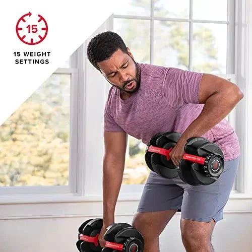 Bowflex SelectTech 552 Adjustable Dumbbells (pair), 2.3�C23.8 kg, space-saving home fitness equipment