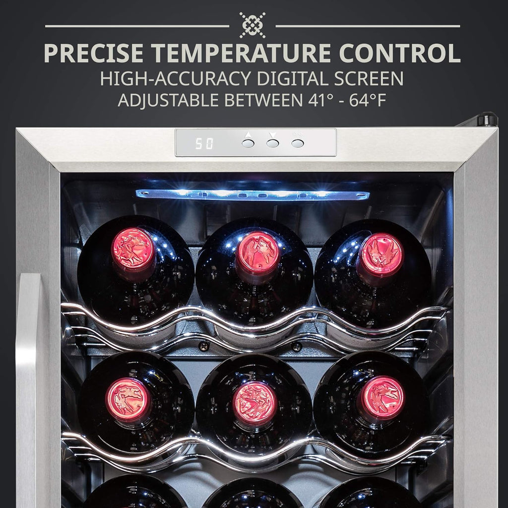18 Bottle Compressor Wine Cooler Refrigerator w/Lock, Large Freestanding Wine Cellar For Red, White, Champagne or Sparkling Wine, 41f-64f Digital Temperature Control Fridge Glass Door Black