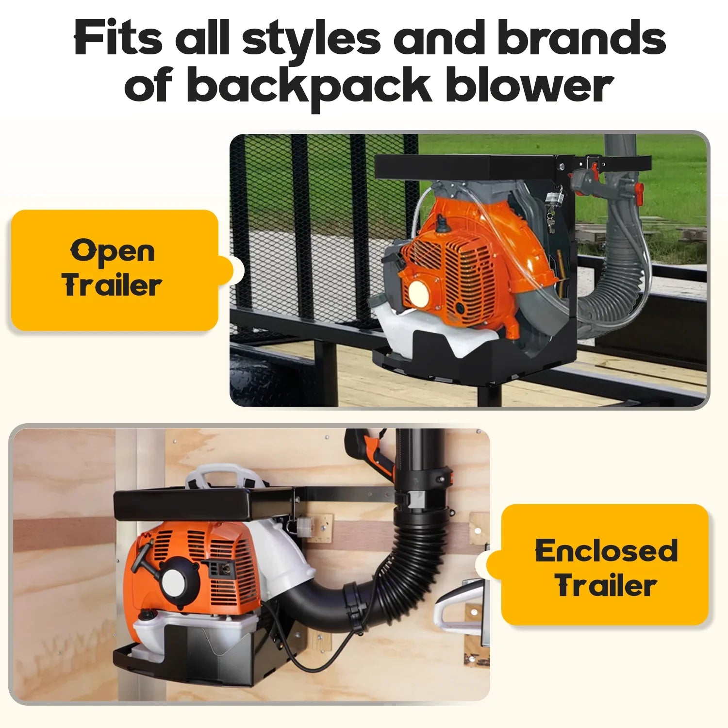 KOJEM Backpack Blower Rack Holder with Lock Fit for Backpack Leaf Blowers Fit for Open and Enclosed Landscape Trailer & Truck Adjustable