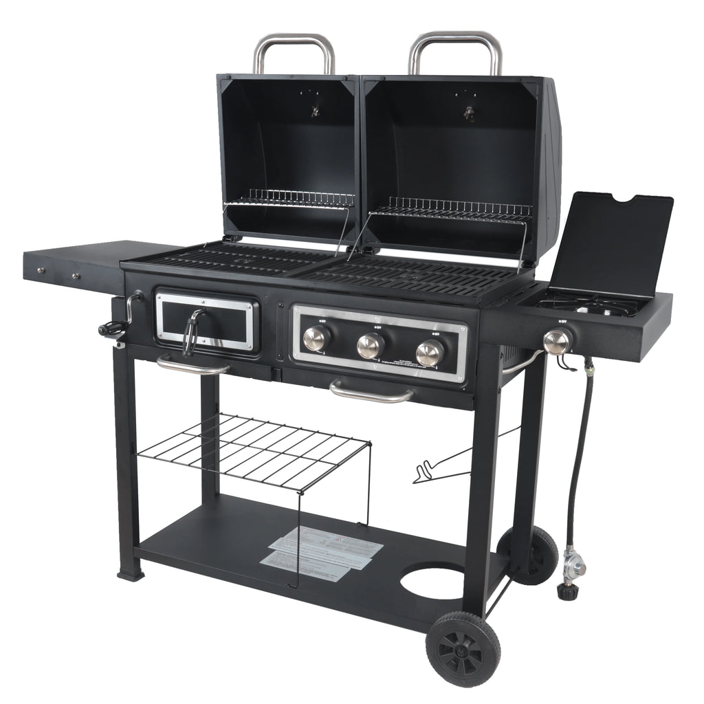 Dual Fuel Gas & Charcoal Combo Grill, Black with Stainless