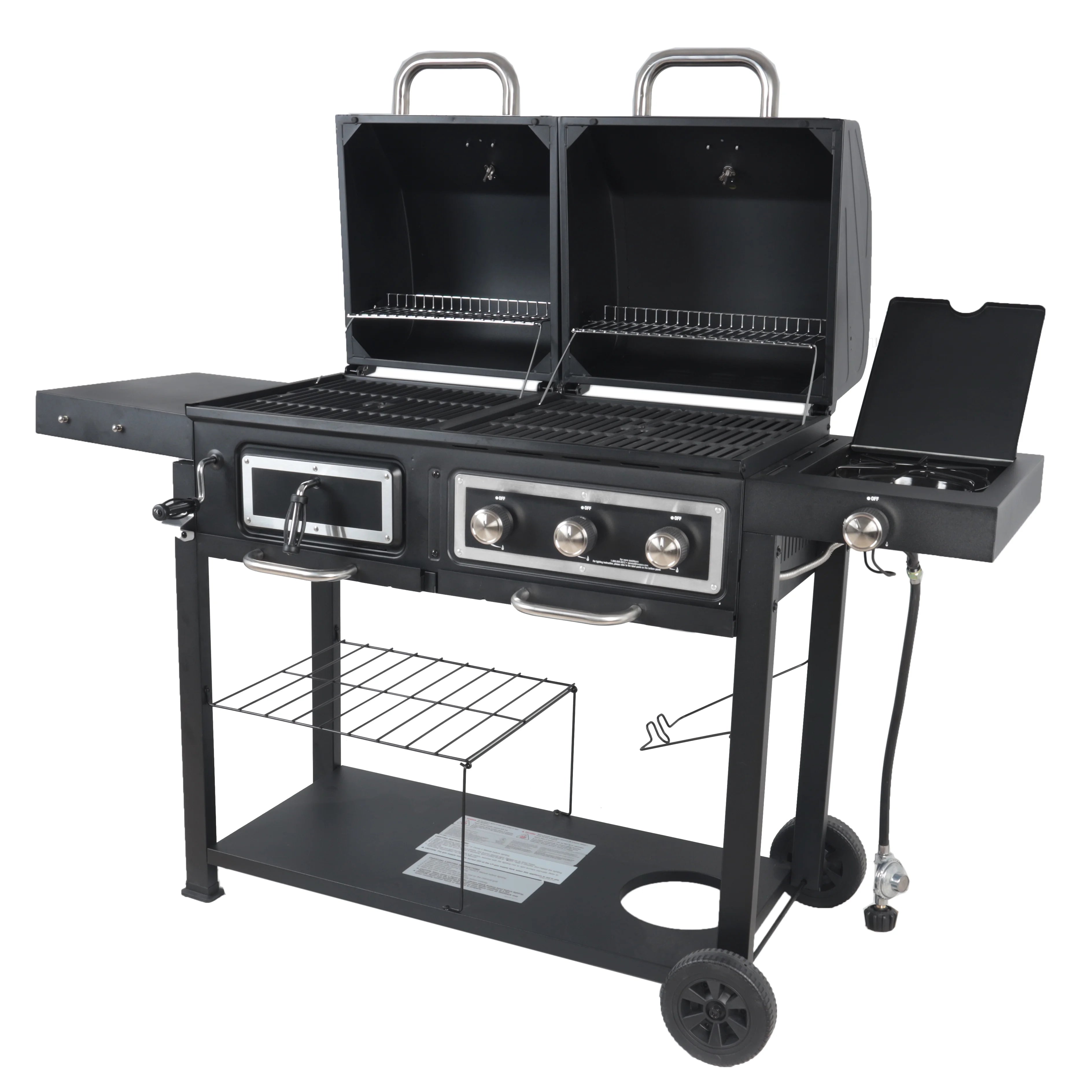Dual Fuel Gas & Charcoal Combo Grill, Black with Stainless