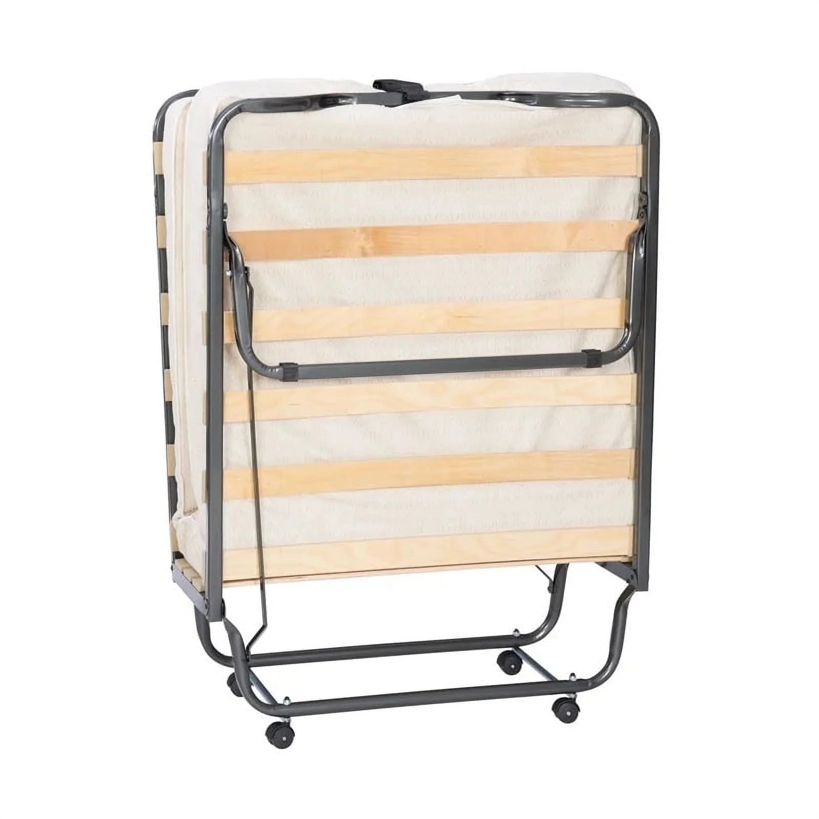 Riverbay Furniture Metal Folding Bed with Memory Foam Mattress in Beige