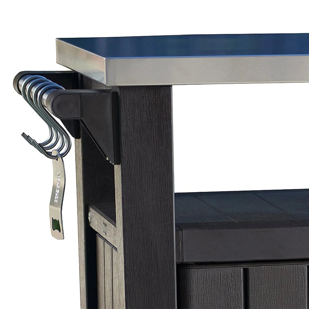 Keter Unity XL Outdoor Durable Kitchen Rolling Bar Cart with Storage Cabinet, Brown