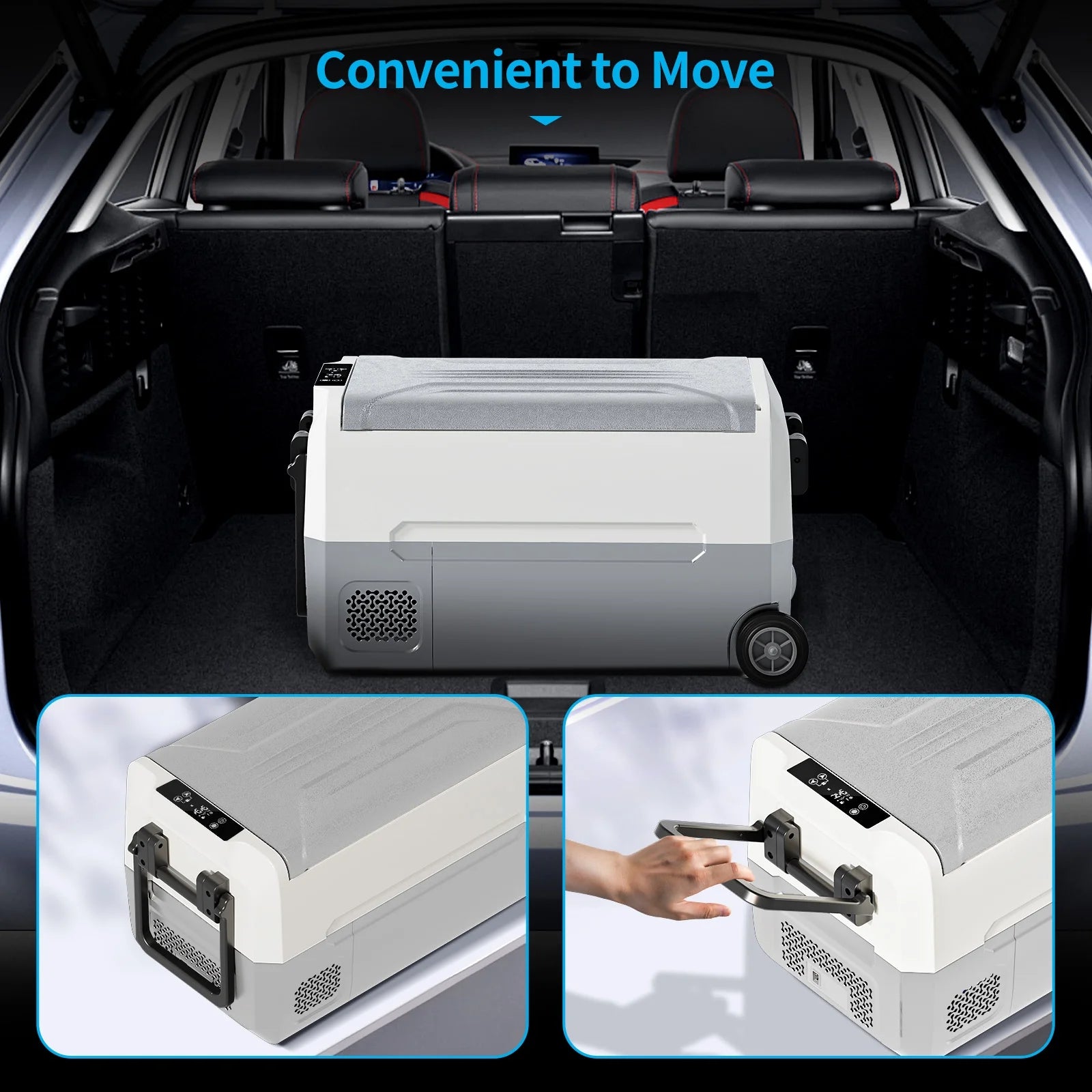 DISHUP 12V Portable Car Refrigerator, 53QT(50L) Electric Cooler with Dual Zone,DC & AC,Ideal for RV, Camping, Travel, Truck