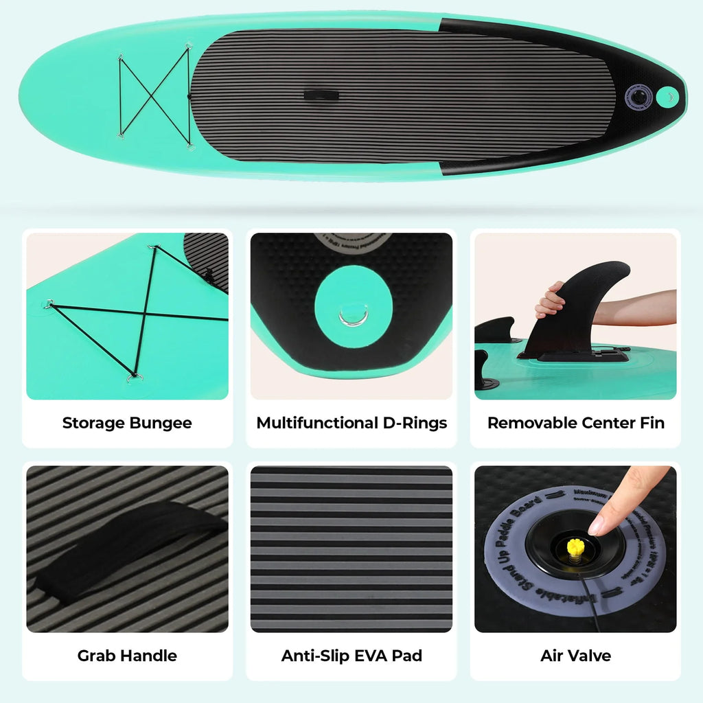 Arlopu Portable 10' Inflatable Stand Up Paddle Board with Aluminum Paddle, Leash, Hand Pump & Backpack for Youth Adult