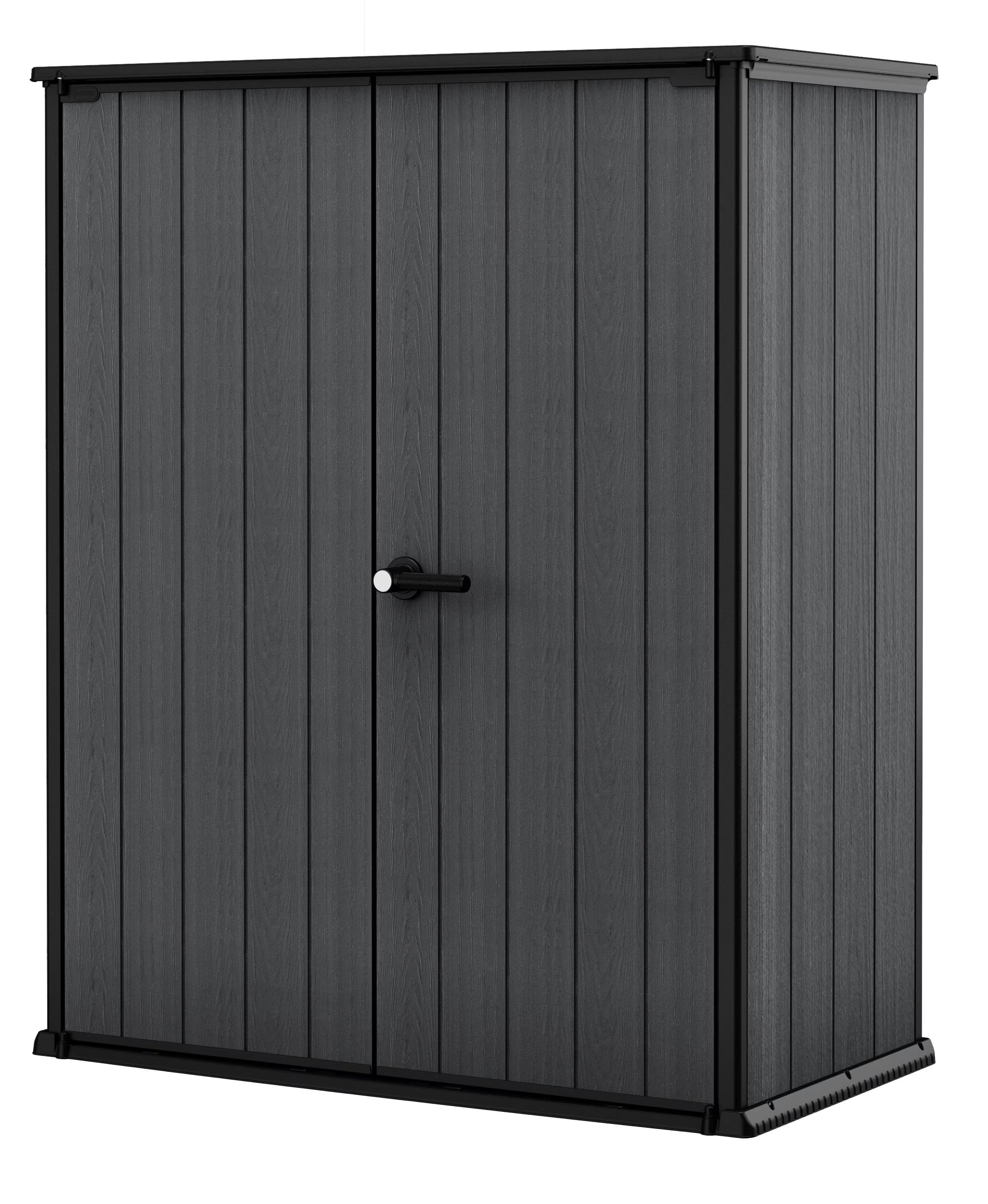 Keter Cortina Alto Vertical Durable Resin Outdoor Storage Shed with Heavy Duty Floor and Locking Latch Double Doors, Graphite