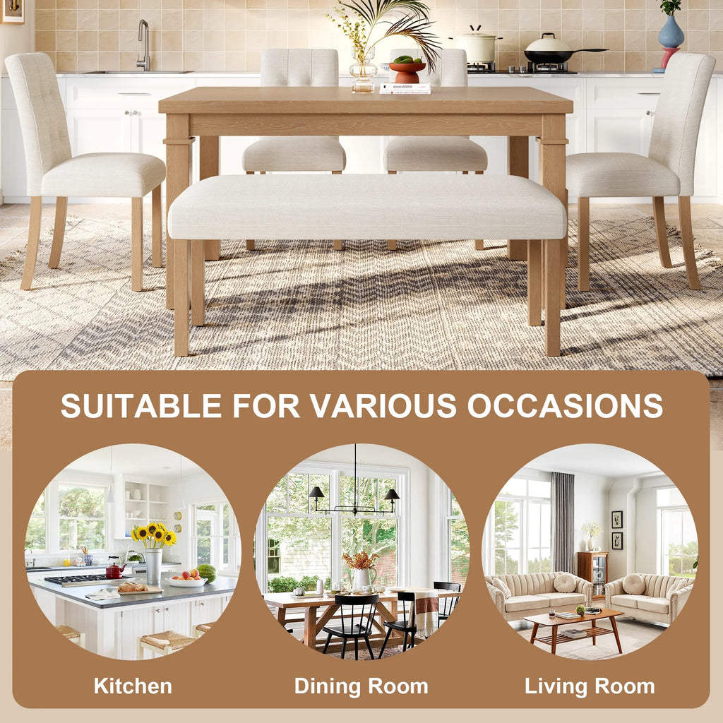 Euroco 6-Piece Wood Dining Table Set for 6, Modern Rectangular Kitchen Table with 4 Upholstered Chairs & Bench for Kitchen Dining Room,Walnut