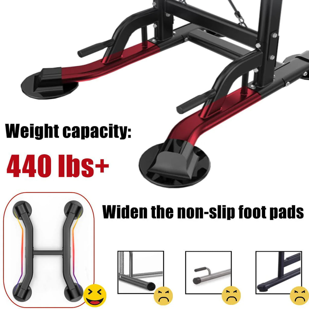PROHIKER Power Tower Dip Station, Pull Up Bar Stand Power Rack with Backrest and Resistance Band, Height Adjustable Strength Training Equipment for Fitness Home Workout, Black