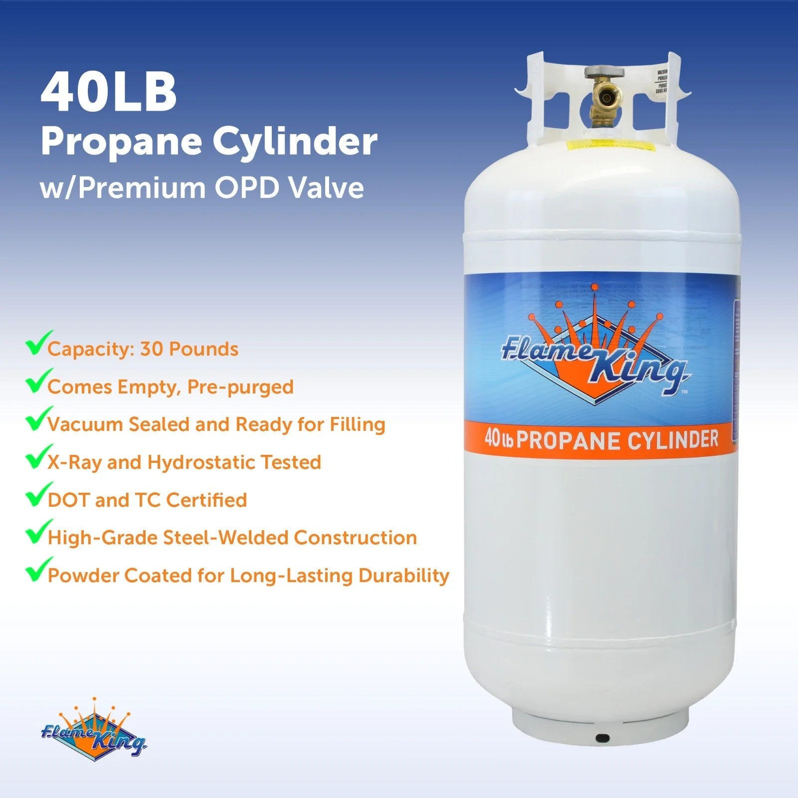 NEW 40 LB Pound Steel Propane Tank Refillable Cylinder with OPD Valve