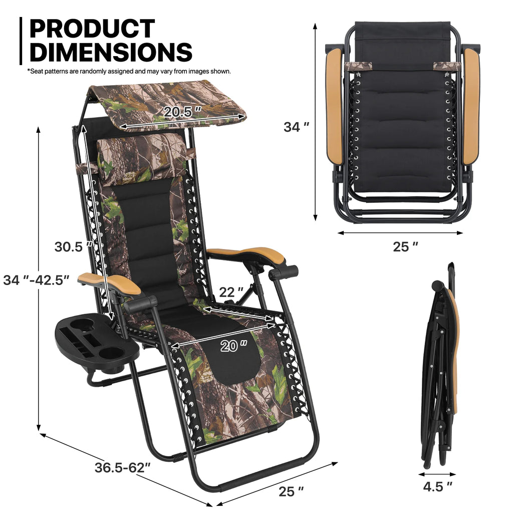 MoNiBloom Zero Gravity Chairs Set of 2, Folding Outdoor Patio Beach Recliner with Canopy Shade & Headrest, Black