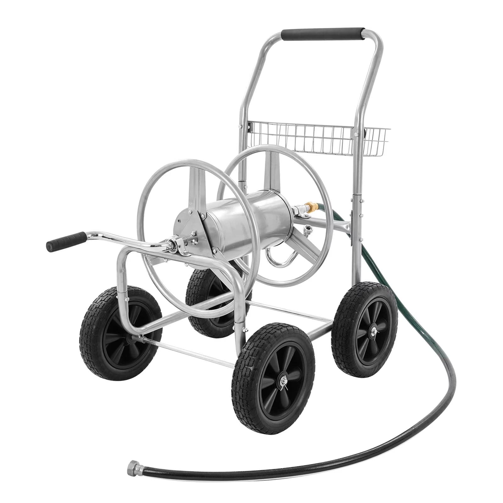 VEVOR Hose Reel Cart, Hold Up to 250 ft of 5/8???? Hose, Garden Water Hose Carts Mobile Tools with 4 Wheels, Heavy Duty Powder-coated Steel Outdoor Planting with Storage Basket, for Garden, Yard, Lawn