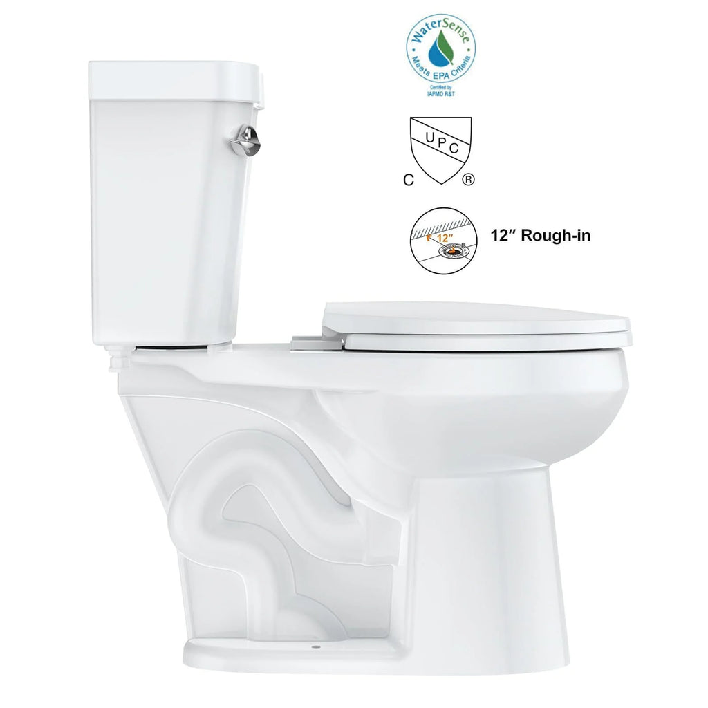 Two-Piece Elongated 1.28 GPF Siphonic Flush Toilet with Soft Close Seat, Universal Height ADA Cotton White (Toilet Seat Included)