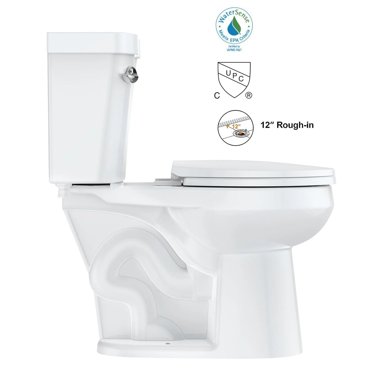 Two-Piece Elongated 1.28 GPF Siphonic Flush Toilet with Soft Close Seat, Universal Height ADA Cotton White (Toilet Seat Included)