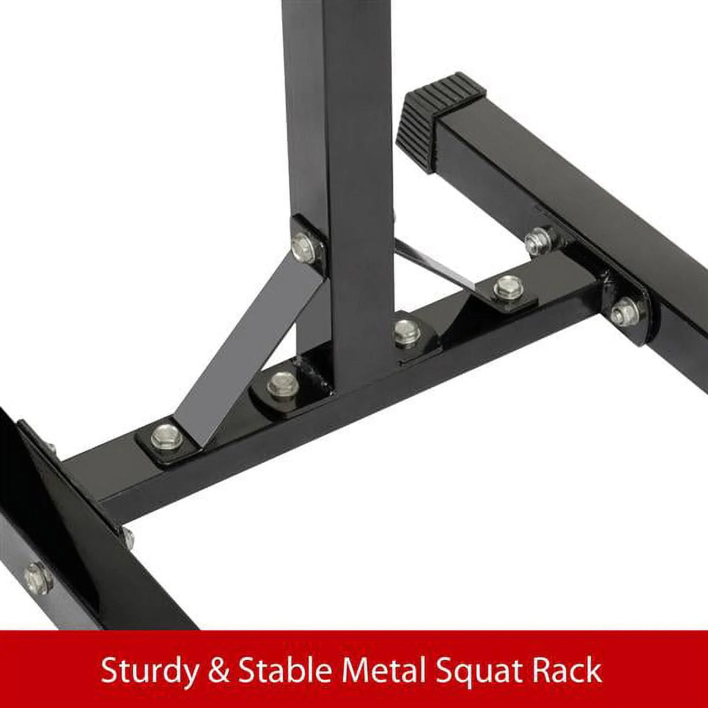 2-Piece Adjustable Squat Stand Rack or Barbell Free Press Bench, Black