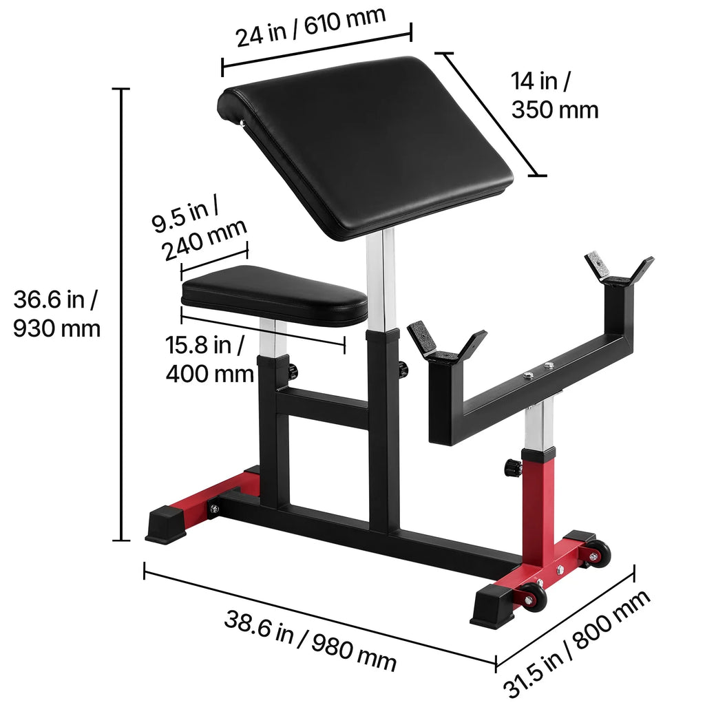 VEVOR Preacher Curl Bench, Strength Training Biceps Machine, Max load 440 LBS Home Gym Equipment, Seated Arm Isolated Barbell Dumbbell Bicep Station, Adjustable Weight Benches for Home Gym