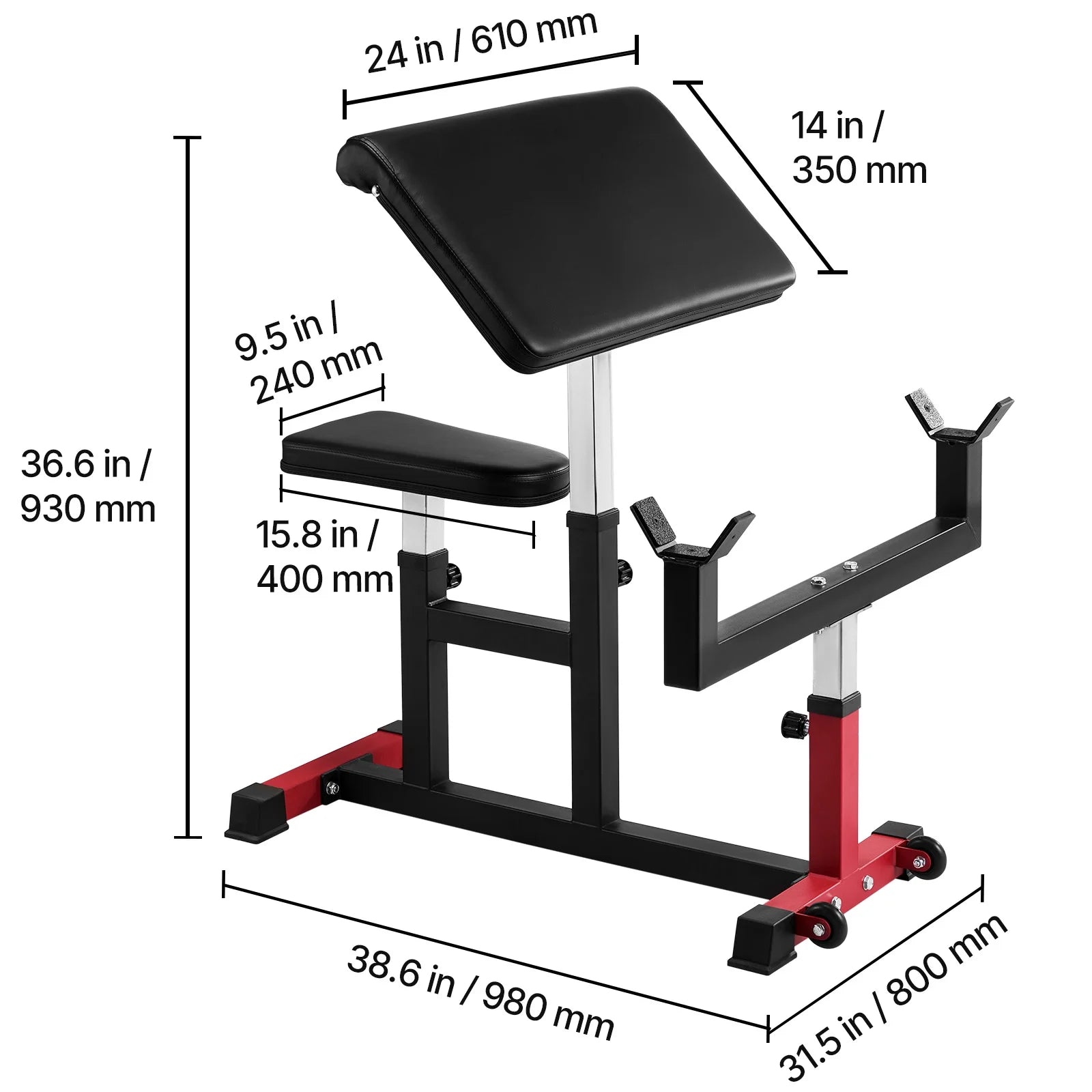 VEVOR Preacher Curl Bench, Strength Training Biceps Machine, Max load 440 LBS Home Gym Equipment, Seated Arm Isolated Barbell Dumbbell Bicep Station, Adjustable Weight Benches for Home Gym