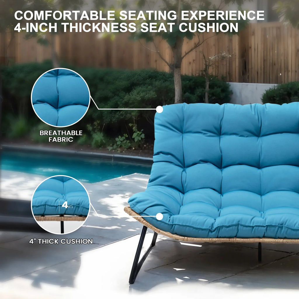 Crestlive Products Patio Loveseat, All-Weather Rattan Large Furniture with Soft Cushions, Outdoor Loveseat for Balcony, Poolside, Backyard (Beige)