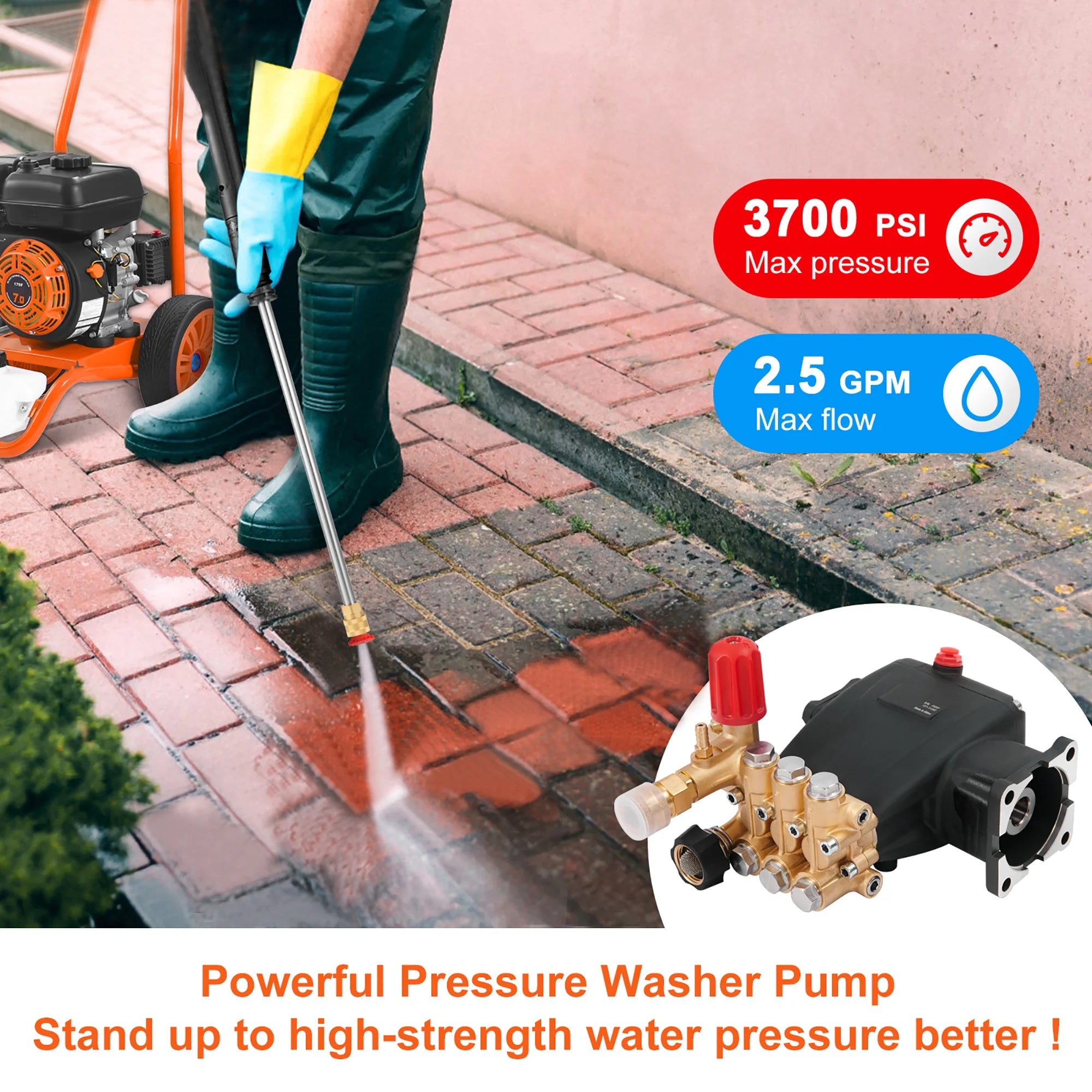 KFFKFF Pressure Cleaning Pump, Triplex Plunger with 3/4" Shaft, 3700 PSI, 2.5 GPM, Substitute Power Cleaning Pumps Set, Component Cleaning Pump, Fits Simpson MorFlex Models 40224, 40225, 40226