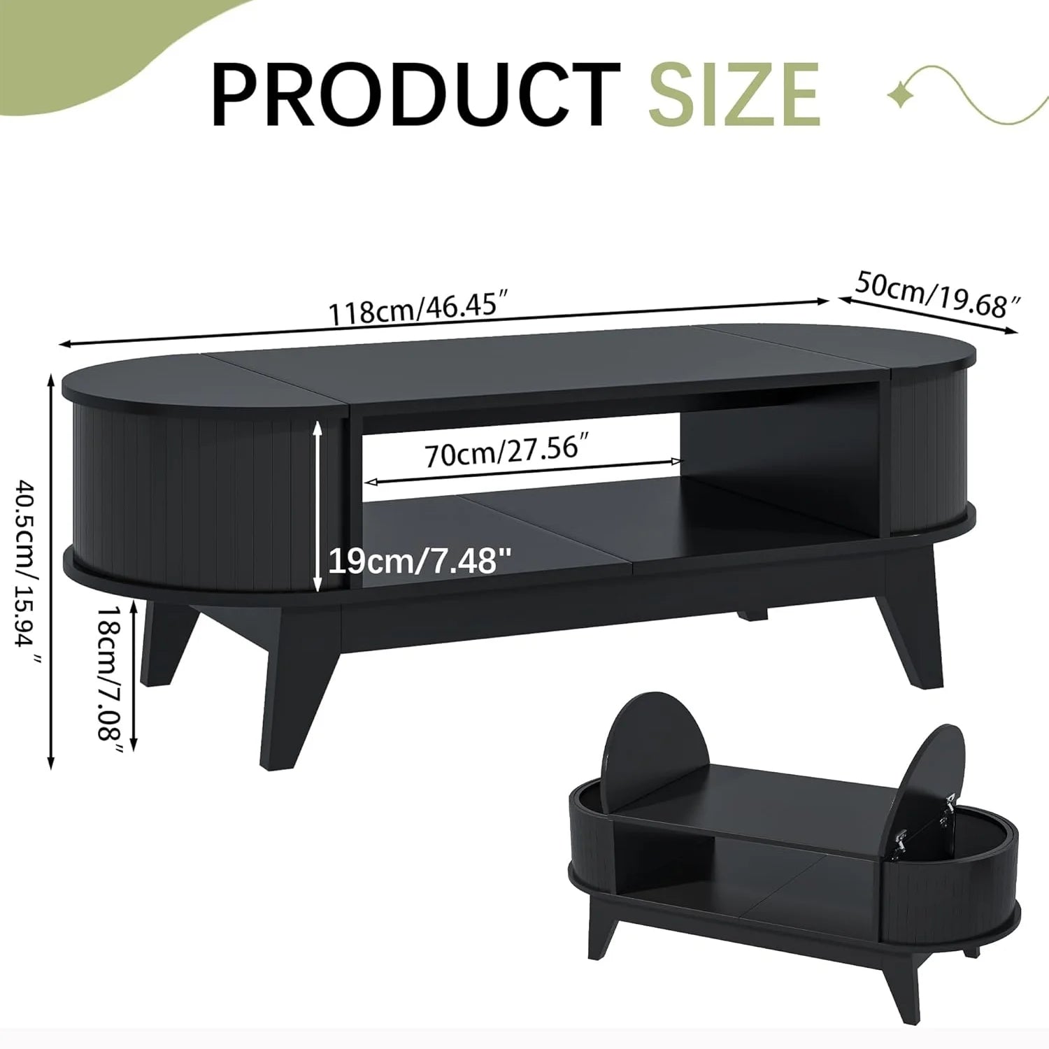 Fluted Coffee Table with Storage, Modern Coffee Tables, Wood Accent Center Table