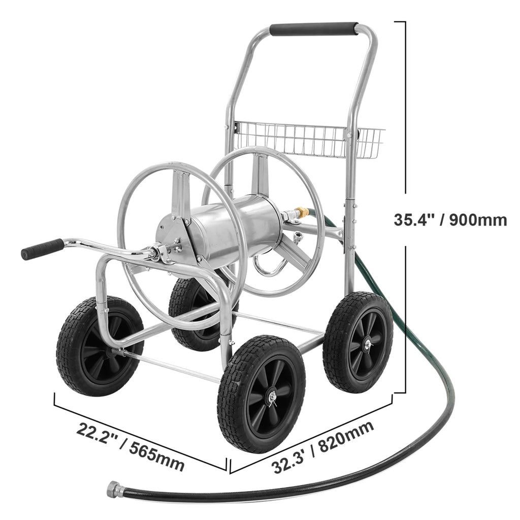 VEVOR Hose Reel Cart, Hold Up to 250 ft of 5/8???? Hose, Garden Water Hose Carts Mobile Tools with 4 Wheels, Heavy Duty Powder-coated Steel Outdoor Planting with Storage Basket, for Garden, Yard, Lawn