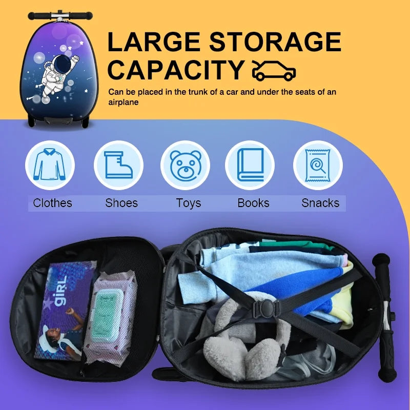 EAYSG 2-in-1 Kids Scooter Luggage with LED Lights,Ride-On Carry-On Suitcase for Children Ages 5-12, Foldable, Lightweight Travel Suitcase,Purple