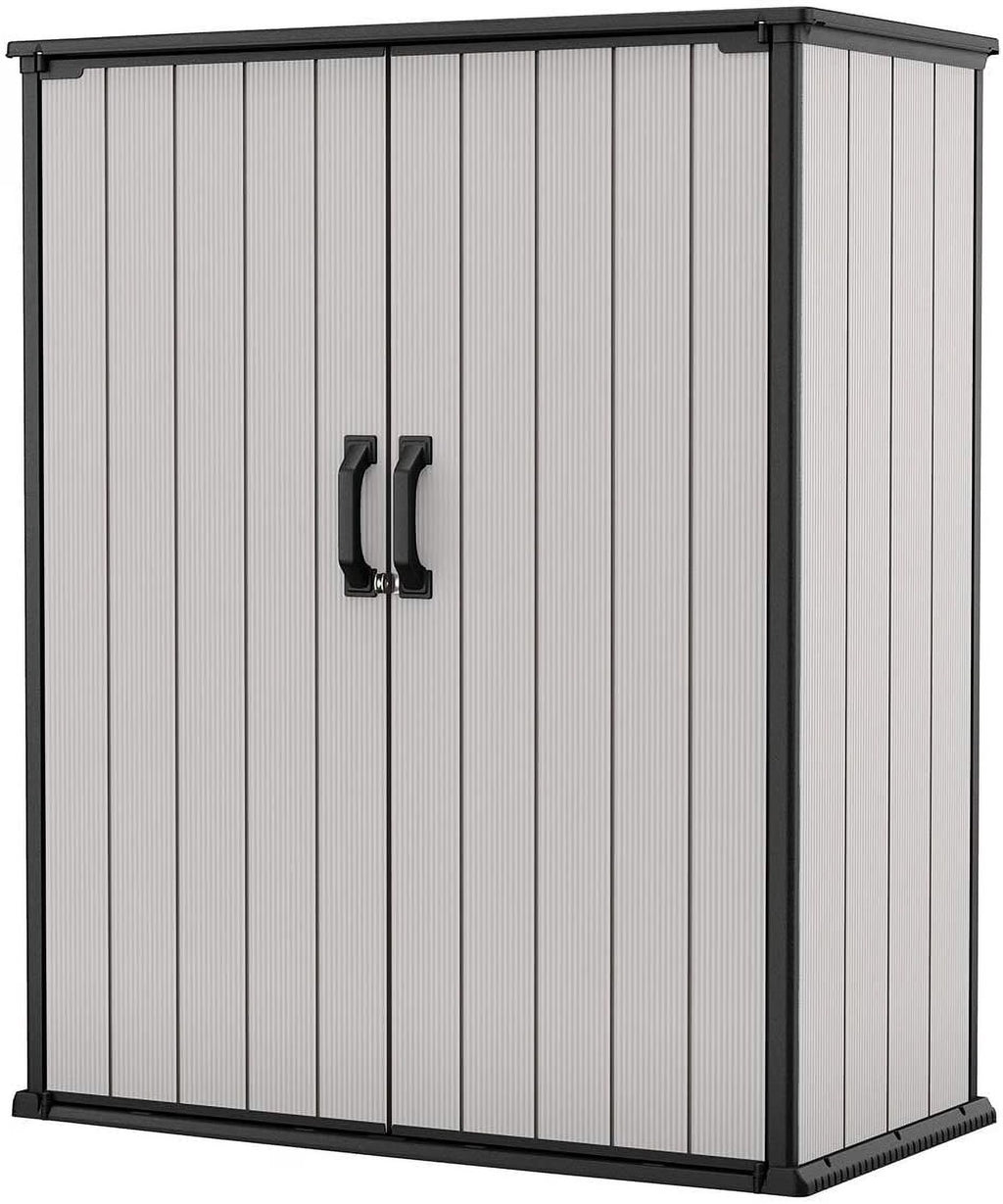 Keter Premier Tall Vertical Durable Resin Outdoor Storage Shed With Floor and Locking Double Doors, Grey
