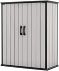 Keter Premier Tall Vertical Durable Resin Outdoor Storage Shed With Floor and Locking Double Doors, Grey