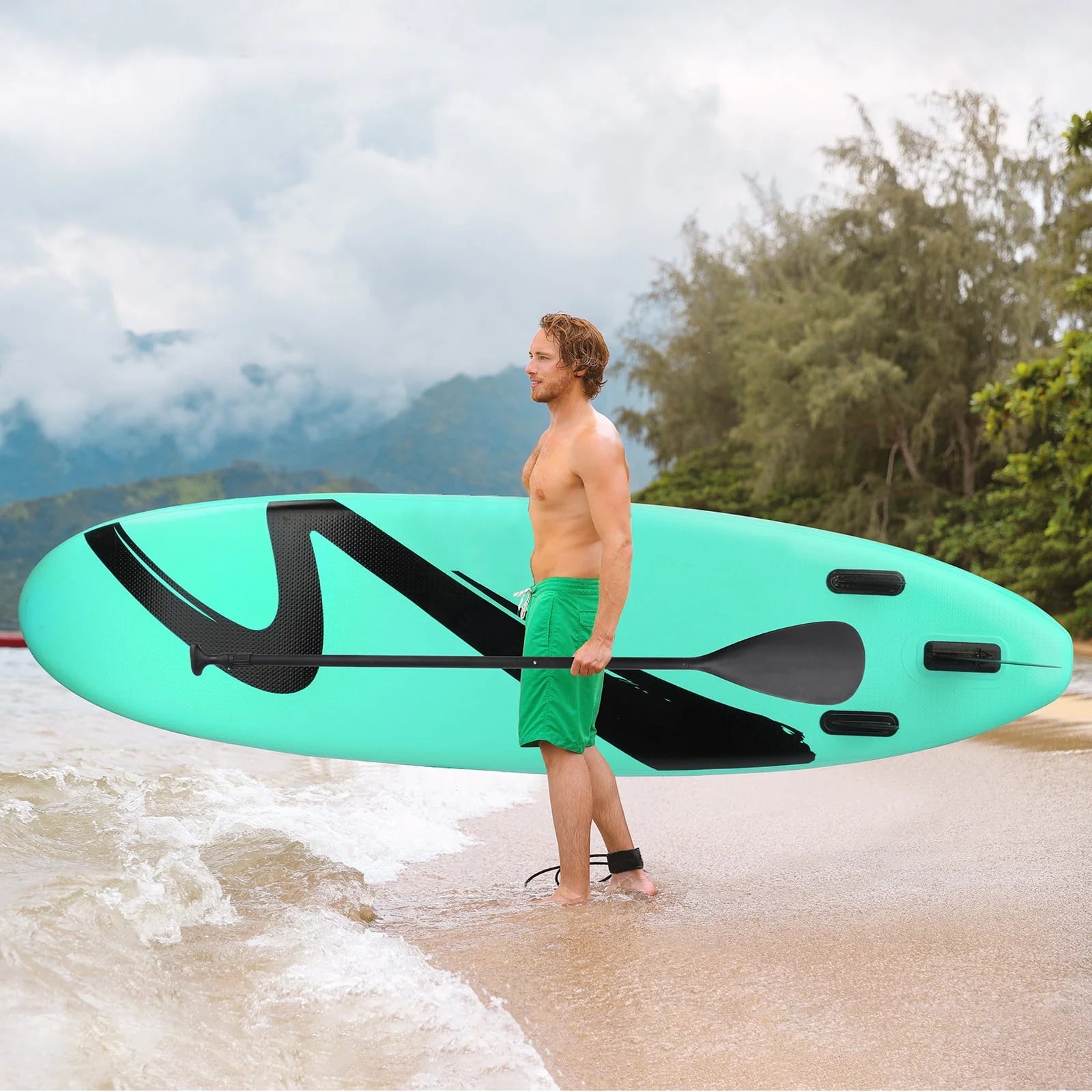 Arlopu Portable 10' Inflatable Stand Up Paddle Board with Aluminum Paddle, Leash, Hand Pump & Backpack for Youth Adult