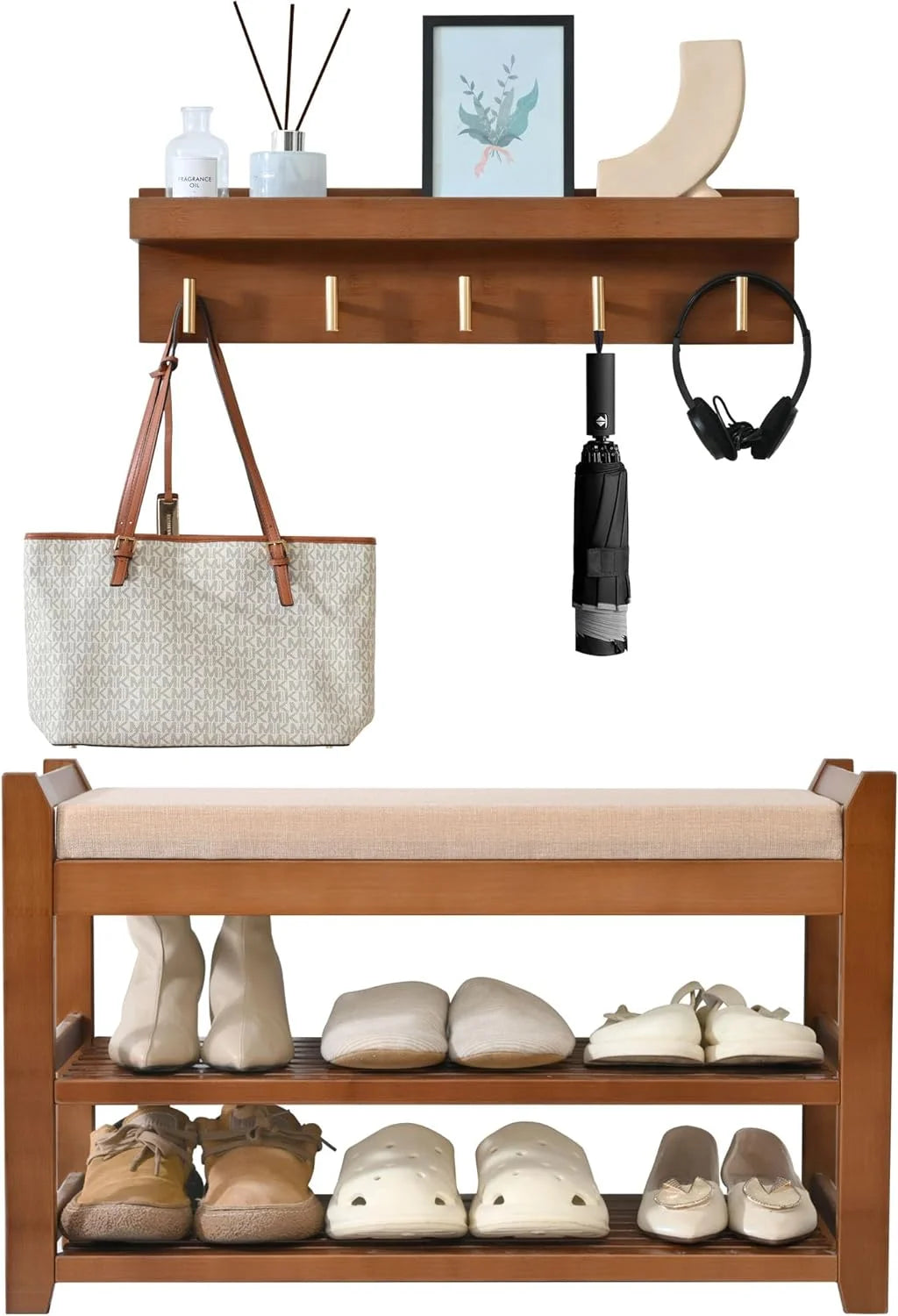 Shoe Rack for Front Door Entrance, 28?? Entryway Bench with Coat Rack, Hall Tree Shoe Bench with Storage for Entry, Hallway, Bedroom, Living Room
